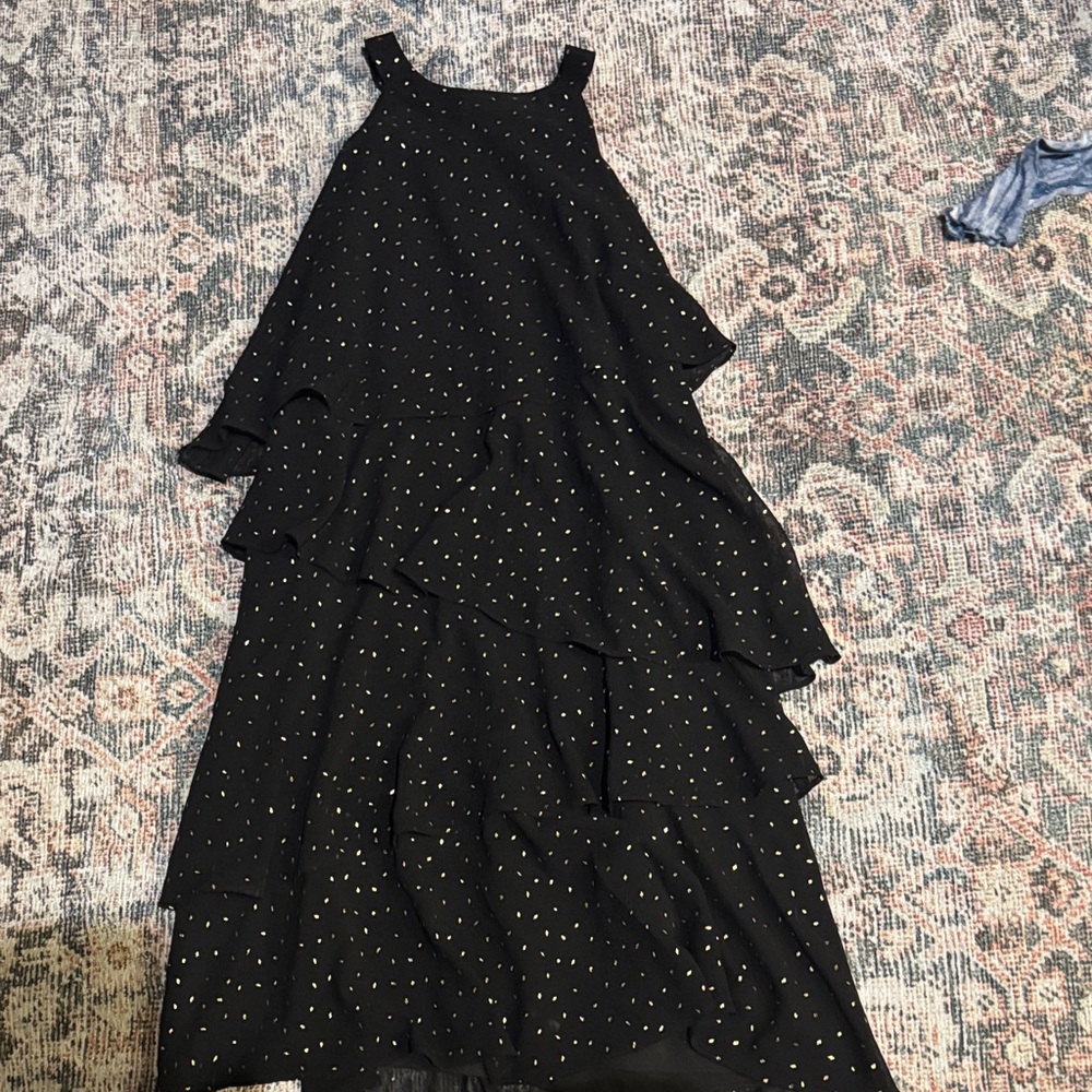 Black Layered Dress with Gold Dots